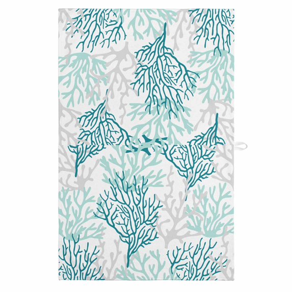 Teal Grey Coral Coastal 1 Pack Kitchen Towel, Water Absorbent Dish Towel, Summer Beach Seaside Nautical Decorative Hand Towels - Quick Drying Cloth for Cooking Baking, 18x28 Inch