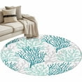 thumbnail image 1 of Teal Grey Coral Coastal Round Area Rug 3 FT, Small Kitchen Bathroom Mat, Summer Beach Seaside Nautical Washable Indoor Outdoor Throw Runner Carpet Non-Shedding Doormat for Table Shower Sofa Entryway, 1 of 9
