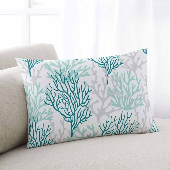 Teal Grey Coral Coastal Throw Pillow Cover, Pillowcase Protectors with Zipper, Breathable Decorative Lumbar Pillow Case Cover, Summer Beach Seaside Nautical Pillow Shams for Couch Sofa 16x24Inch