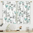 thumbnail image 1 of Teal Grey Flower Kitchen Curtains Floral Bathroom Curtains Window Treatment Drapes Tier Botanical Plant Rose Herb Wildflower Cafe Small Bedroom Short French Door Curtains 2 Panels 27.5x39 Inch, 1 of 6