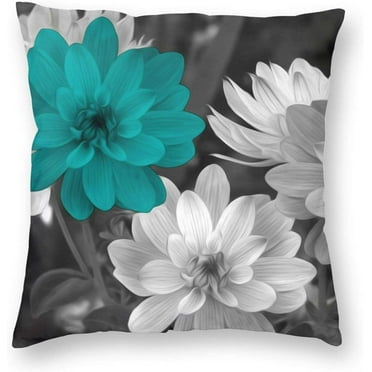 Teal Grey Flowers Throw Pillow Covers 18x18 Inch Decorative Pillow Case for Couch Bed Car Home Decor