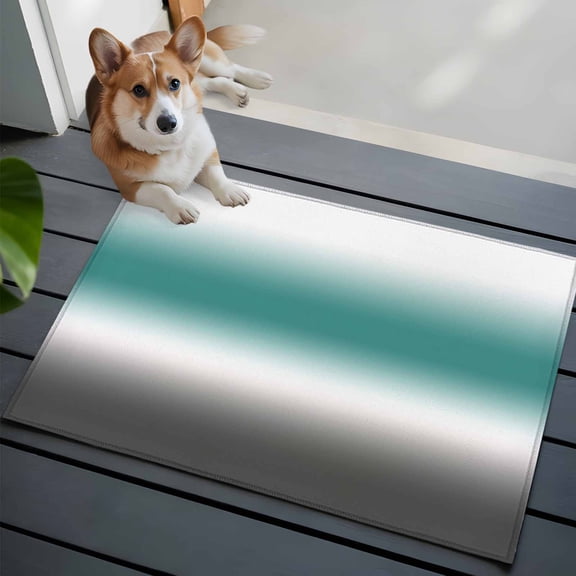 Teal and Grey Gradient Washable Entry Rug 2x3 Minimalist Turquoise Gray Ombre Modern Low Pile Indoor Door Mat with Rubber Backing Thin Area Rug for for Entrance, Bedroom, Kitchen, Laundry, Bathroom