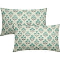 thumbnail image 1 of Teal Grey Gray Floral Pillow Covers 12x20 Inch Set of 2, Block Print Lumbar Flower Cream Decorative Throw Pillowcases Outdoor Farmhouse Rectangle Cushion Covers Spring Summer Sofa Couch Bed Decor, 1 of 5