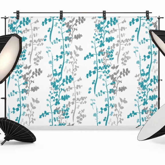 Teal and Grey Leaf Photography Backdrop 7x5FT, Abstract Farmhouse Plants Floral Branches Photo Backdrops, Background for Photography Studio Photo Studio Background, Back Drop for Photoshoot