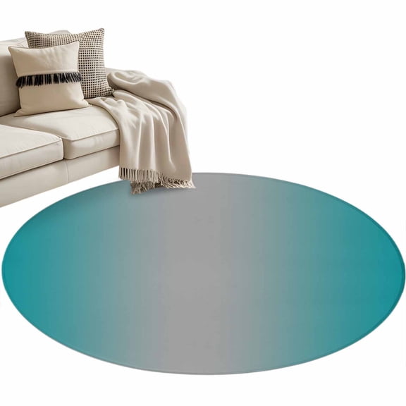 Teal Grey Ombre 3ft Area Rug, Gradient Contemporary Abstract Art Washable Non-Slip Small Round Rugs for Entryway Bedroom Kitchen, Soft Circle Carpet for Dining Room, Playroom Nursery Rug