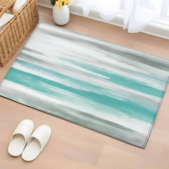Teal Grey Ombre Area Rugs 2x3 for Living Room, Abstract Art Oil Painting Modern Non Slip Washable Rug Runner, Low Pile Indoor Floor Carpet Mat Bathroom Rugs for Bedroom, Kids Room