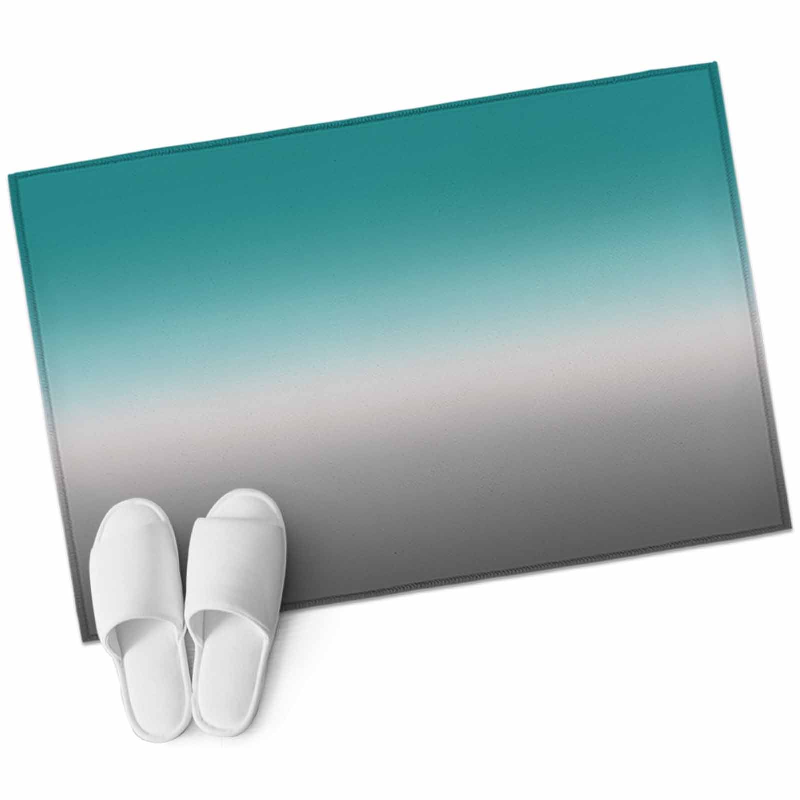 Teal Grey Ombre Bathroom Mat 2x3 FT, Non Slip Small Kitchen Mat, Turquoise Gradient Modern Abstract Art Washable Soft Backed Front Door Throw Rug Indoor Outdoor Doormat for Entryway Sink