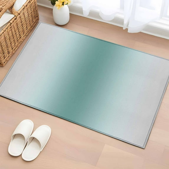 Teal Grey Ombre Bathroom Rug Washable 2x3 Entryway Rug Non Slip Farmhouse Gradient Minimalist Front Door Mat Low Pile Indoor Doormat Throw Floor Carpet for Kitchen Bedroom Entrance
