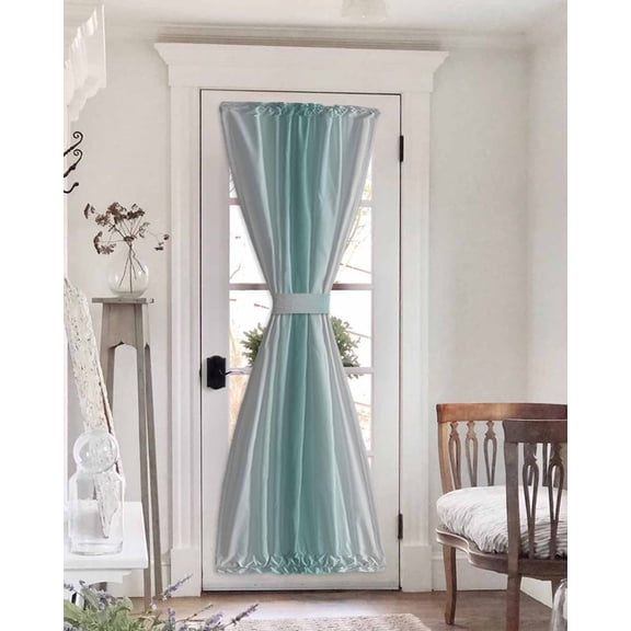 Teal Grey Ombre Blackout Curtains, French Door Curtains for Door Window, Farmhouse Gradient Minimalist Privacy Drapery for Patio/Sidelight Doors, 1 Panel with Tieback, 25 x 72 Inches
