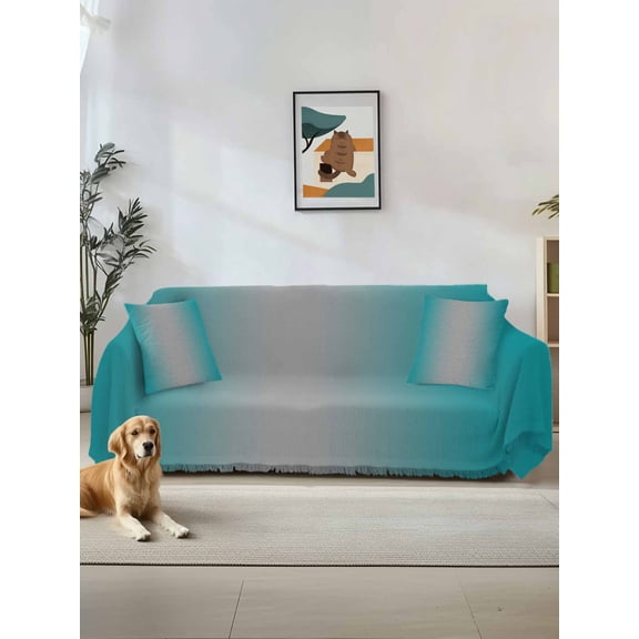 Teal Grey Ombre Couch Cover, Gradient Contemporary Abstract Art Sofa Cover Blanket for Loveseat Couches, Sectional Sofa Slipcover Furniture Protector for Living Room Bedroom 71''x118''