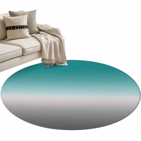 Teal Grey Ombre Large Area Rugs for Bedroom Living Room, Soft Non Slip Carpet Bedside Rug, Turquoise Gradient Modern Abstract Art Round Floor Cover Kitchen Accent Rug 3' for Dining Room/Office