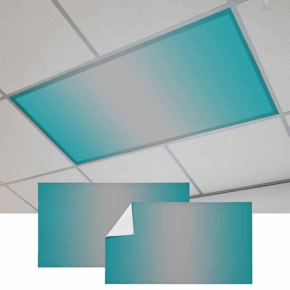 Teal Grey Ombre Magnetic Fluorescent Light Covers for Ceiling Lights 2x4Ft, Gradient Contemporary Abstract Art Office Classroom Kitchen Drop Ceiling Light Covers Lighting Filters Shade Panel 2 Packs