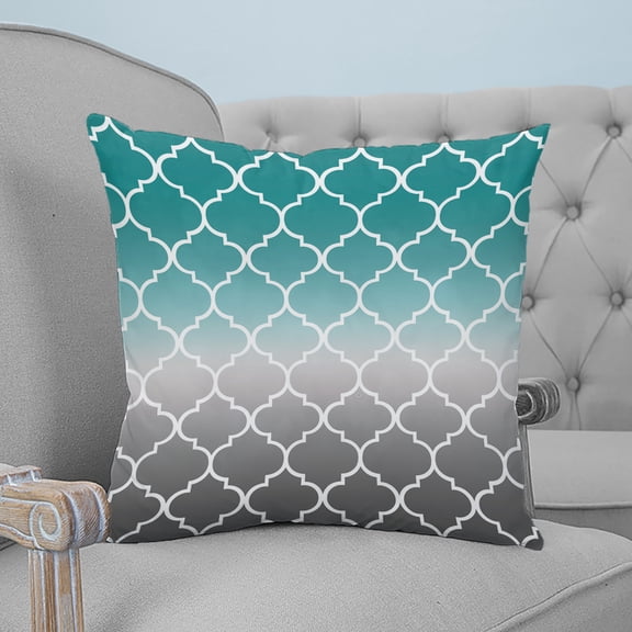 Teal Grey Ombre Morocco Pattern Throw Pillow Covers, Soft Pillowcases with Invisible Zipper, Modern Moroccan Geometric Square Pillow Cushion Covers for Living Room Couch Sofa Bed 24x24 Inches