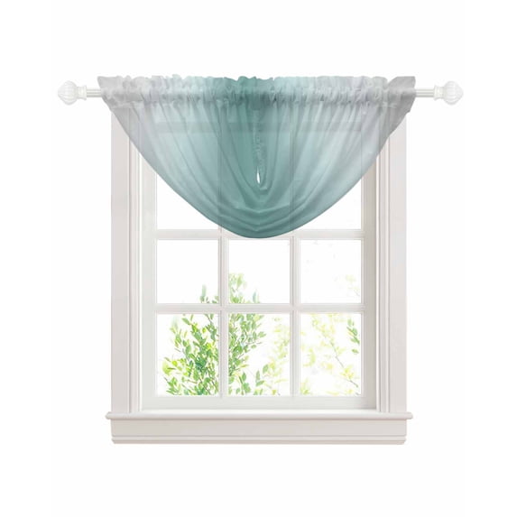 Teal Grey Ombre Sheer Waterfall Valance Curtains for Window, Farmhouse Gradient Minimalist Rod Pocket Sheer Topper Swag Curtains for Living Room, Kitchen 38.5"W x 47.2"L, 1 Panel