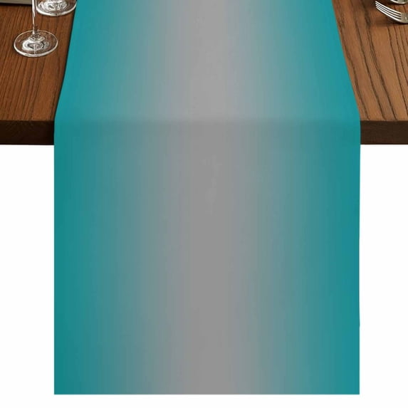 Teal Grey Ombre Short Table Runner 36 Inches Long,Gradient Contemporary Abstract Art Cotton Linen Table Runners Dresser Scarves,Tabletop Scarf Furniture Cover for Home Dinner Party Decor 13"x36"