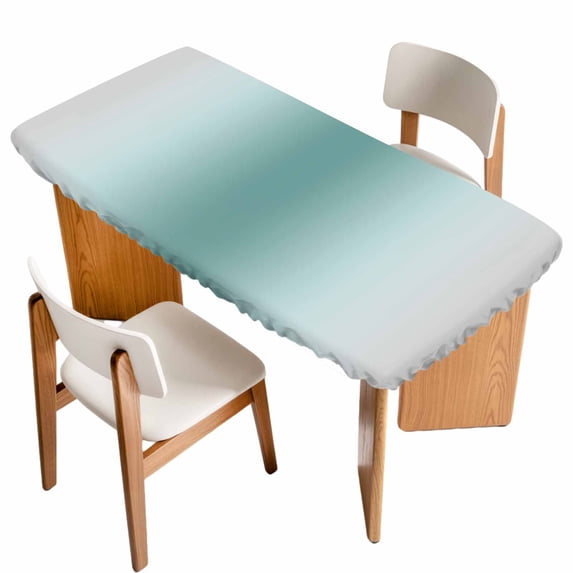 Teal Grey Ombre Table Cloths for 5 Foot Rectangle Tables, Farmhouse Gradient Minimalist Patio Waterproof Elastic Fitted Tablecloths, Washable Rectangular Table Cover for Camping