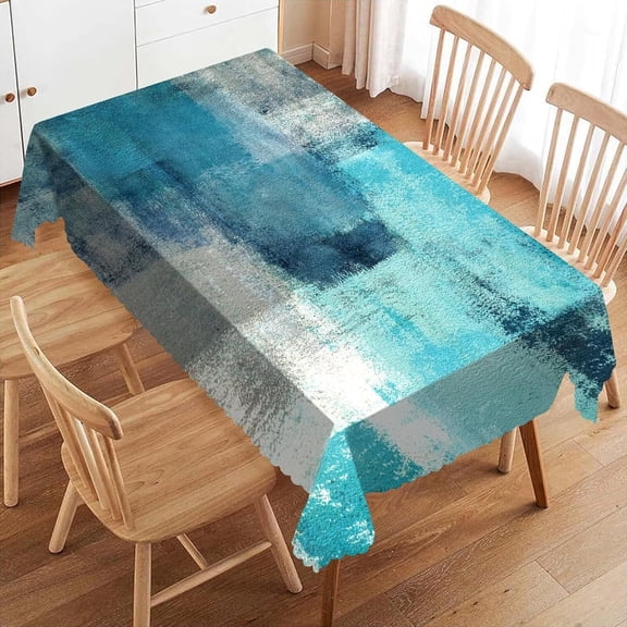 Teal and Grey Rectangle Tablecloth Abstract Art Painting Table Cloth for Kitchen Dining Turquoise White Tablecloths Geometric Blue Table Cover Decor for Party Patio 60 x 84 Inch