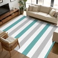 thumbnail image 1 of Teal Grey Stripe 6x9 Area Rugs, Modern Farmhouse Vertical Striped Non-Skid Rubber Backing Large Rectangle Rugs - Living Room Bedroom Home Office, Indoor Floor Mat Carpets Washable Rug, 1 of 9