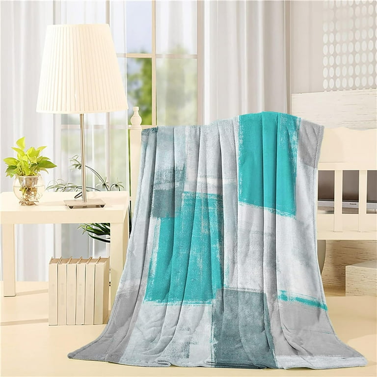 Teal Grey Throw Blanket 50 x 60 inch, Flannel Fleece Bed Blankets