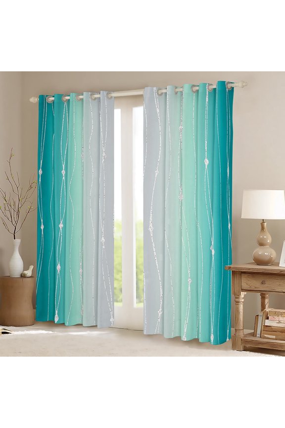 Teal and Grey Watercolor Blackout Curtains Wave Lines and Dots Curtains Gradient Ombre Curtains & Drapes Aesthetic Abstract Window Curtains Modern Geometry Stripe Black Out Curtains Room Decoration