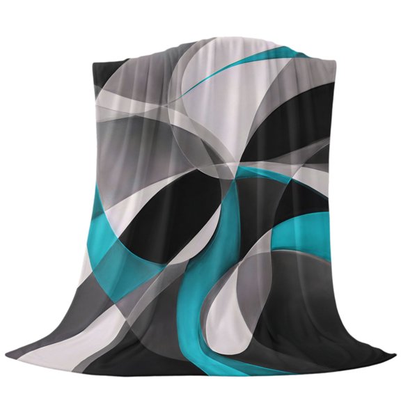 Teal Grey Waves Throw Flannel Blanket Modern Boho Minimalist Abstract Curves Lines Super Soft Cozy Bed Blanket, Lightweight Plush Fuzzy Bed Throw for Bedroom Sofa Couch Living Room 30x40in