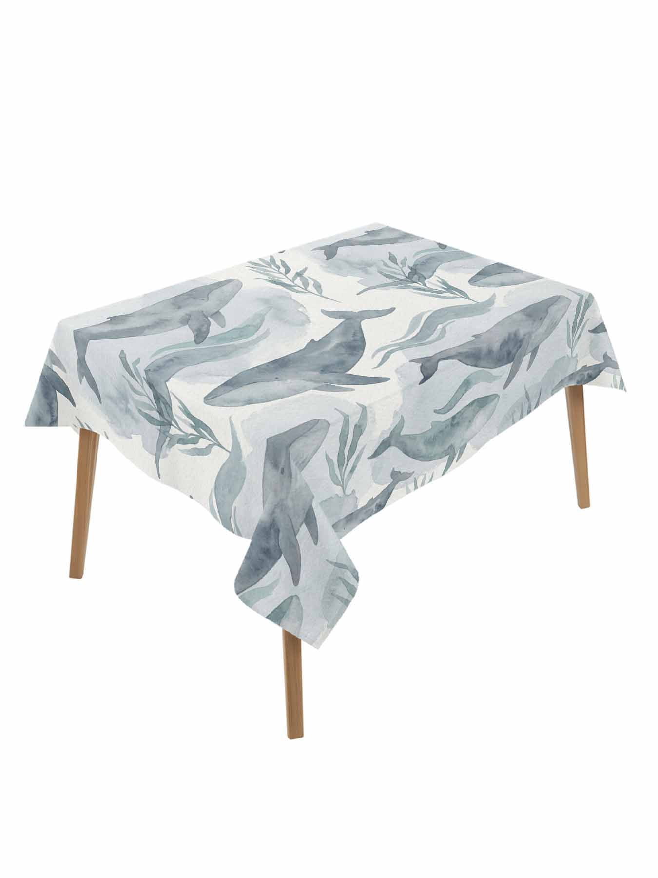 Teal Grey Whale Coastal Table Cloth, Waterproof Tablecloth for ...