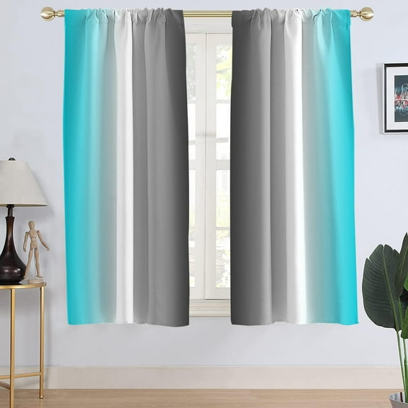 Teal and Grey Window Curtain Turquoise Aqua Blue Ombre Gray Modern Simple Art Greyish Grayish Aesthetic Cyan Living Room Bedroom Window Drapes Treatment Fabric 1 Pair, 42" W x 63" L, Gradient