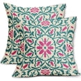 thumbnail image 1 of Teal Hot Pink Boho Pillow Covers 16 X Inch Bohemian Ethnic Carpet Style Vintage Flower Print Decorative Throw Pillows Outdoor Linen Square Cushion Case Farmhouse Decor Set of 2, 1 of 6