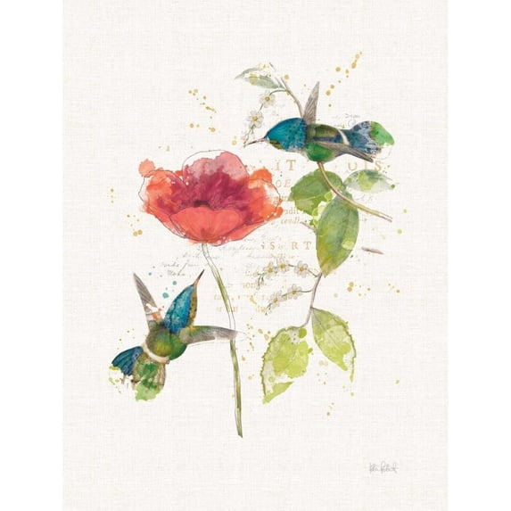 Teal Hummingbirds II Flower Poster Print by Katie Pertiet