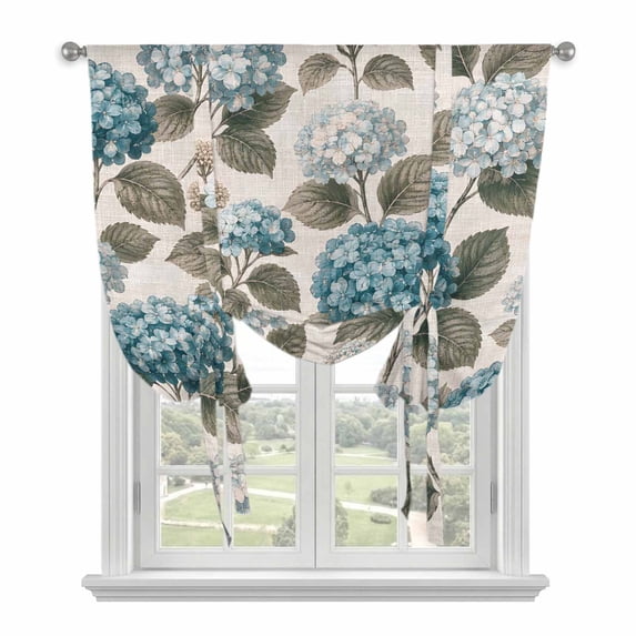 Teal Hydrangea Balloon Curtains for Windows, Bedroom Curtains 54 Inch Length, Retro Botanical Floral Farmhouse Tie Up Curtains Panels Thermal Insulated Bathroom Curtains Window 42"x54"
