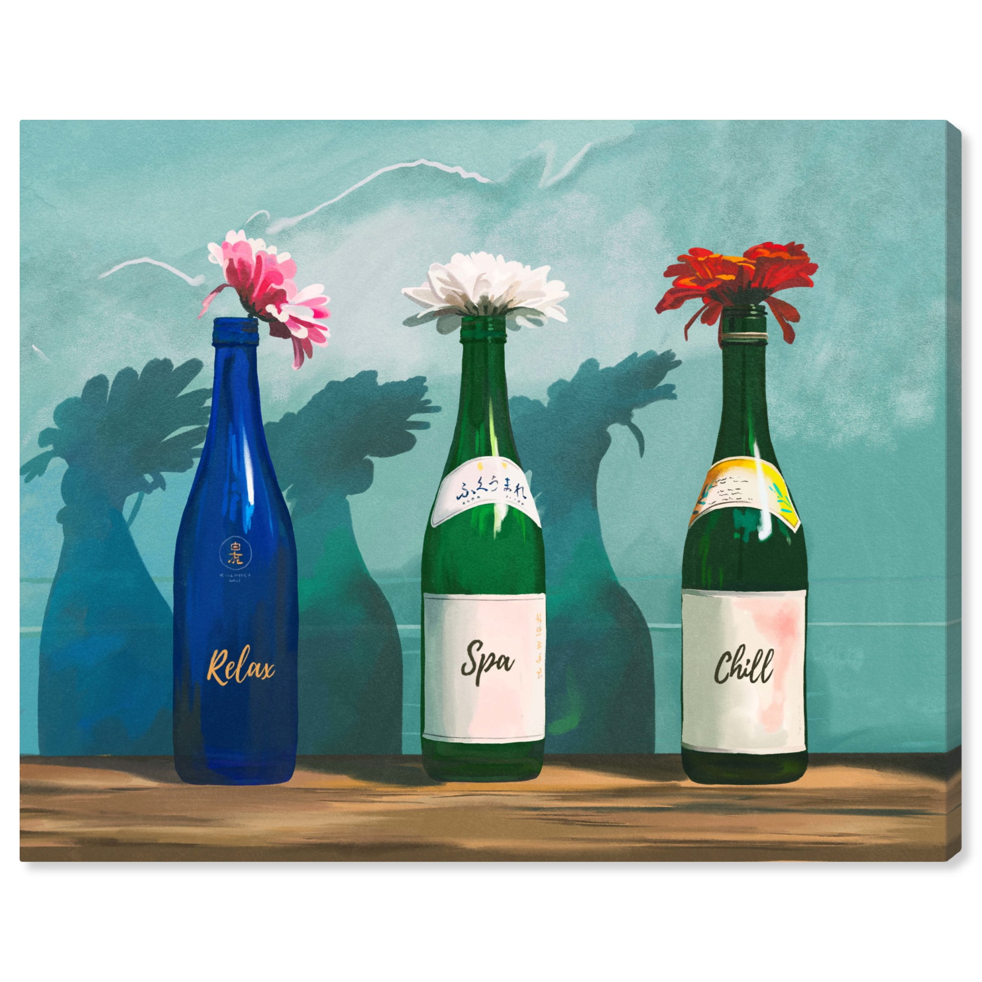 Teal and Green Relax Spa Chill Canvas Wall Art, 20" x 16"