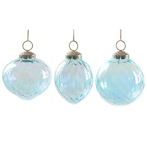 Teal Iridescent Glass Ornaments, Set of 3