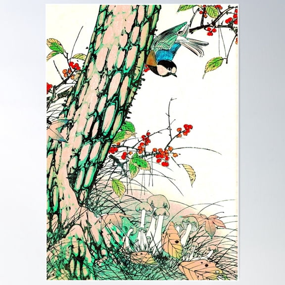 Teal Japanese Maple Tree Poster Wall Art, Modern Wall Decor For Living Room Bedroom, 12x18 UNFRAMED