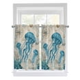 thumbnail image 1 of Teal Jellyfish Coastal Bathroom Window Curtain, Vintage Summer Beach Nautical Light Filtering Coffee Kitchen Curtains, Bedroom Living Room Curtains 2 Panel 84"x54", 1 of 6