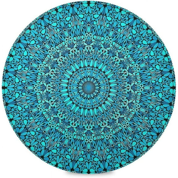 Teal Kaleidoscope Mandala, Elastic Fitted Edged Round Tablecloth Waterproof Anti-Shrink Soft Polyester Table Cloth Washable Table Cover for Banquet Home Indoor or Outdoor, 48"X48"