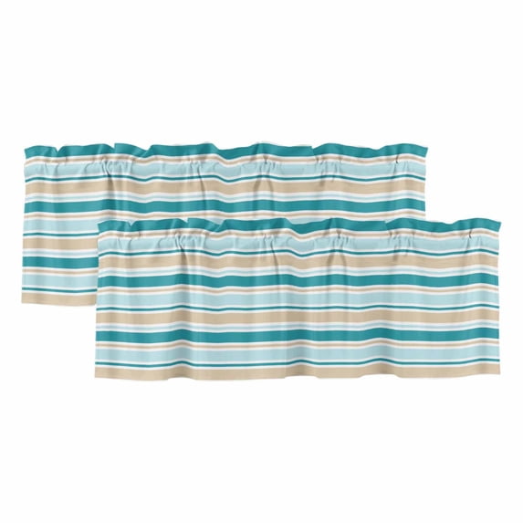 Teal Khaki Striped Curtain Valances for Windows, Kitchen Valance Window Treatments Panel 2 Pack, Farmhouse Stripes Modern Abstract Art Rod Pocket Short Curtains for Bathroom Bedroom 54 x 18 Inch