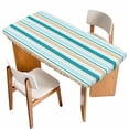 thumbnail image 1 of Teal Khaki Striped Table Cloths for 5 Foot Rectangle Tables, Farmhouse Stripes Modern Abstract Art Patio Waterproof Elastic Fitted Tablecloths, Washable Rectangular Table Cover for Camping, 1 of 8
