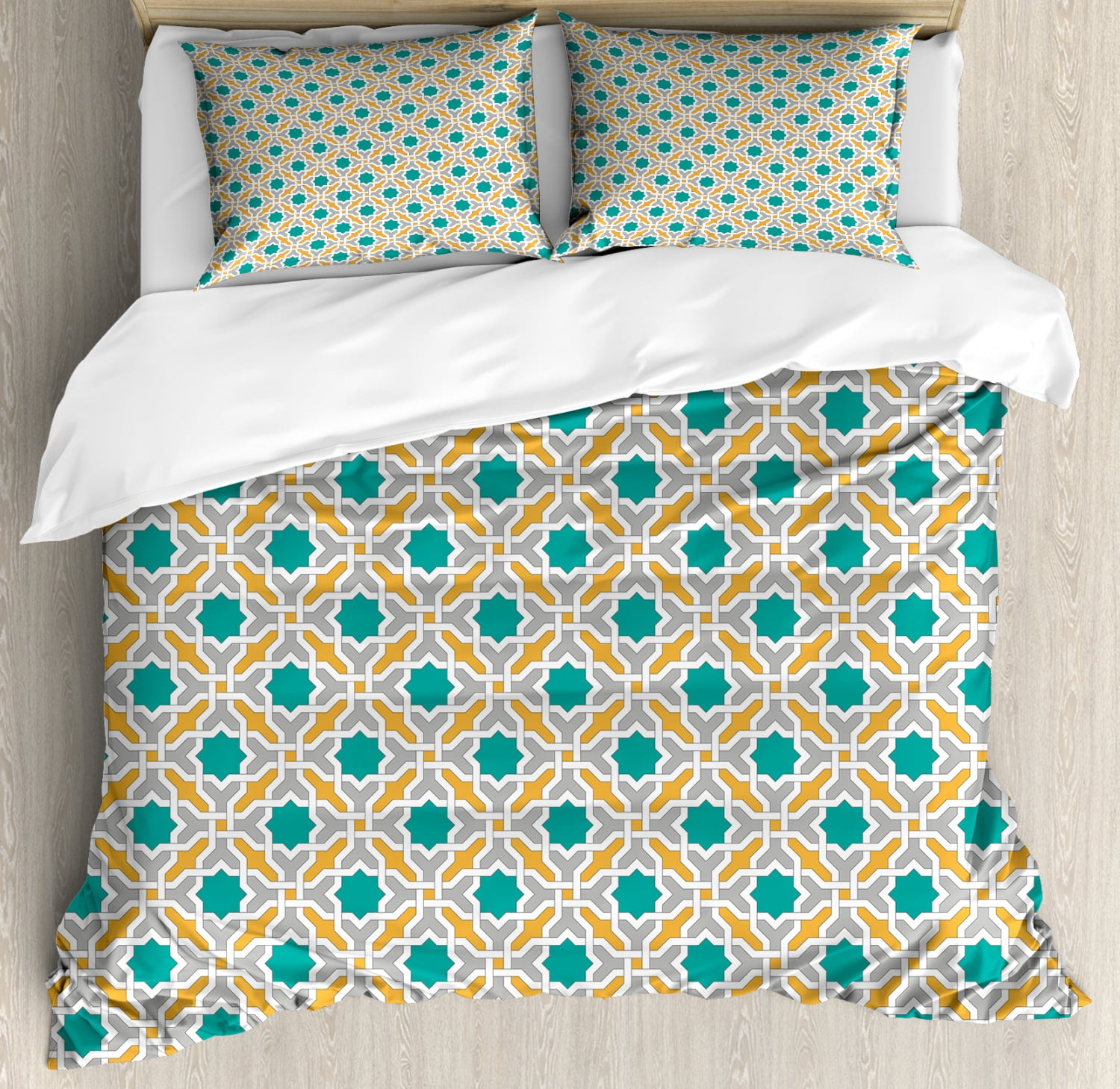 Teal and Mustard Geometric King Duvet Cover Set