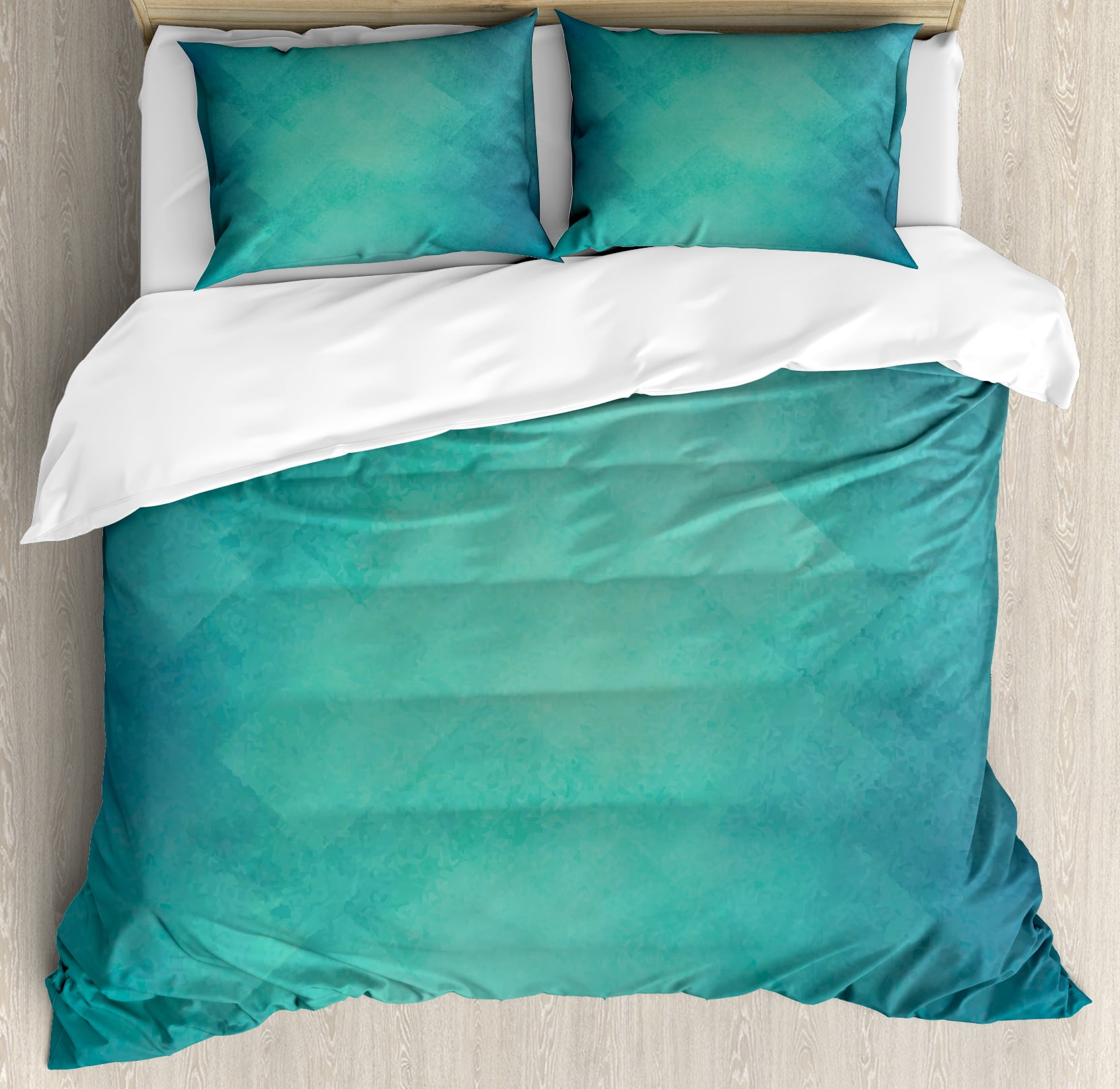 Teal King Size Microfiber Duvet Cover Set with Pillow Shams