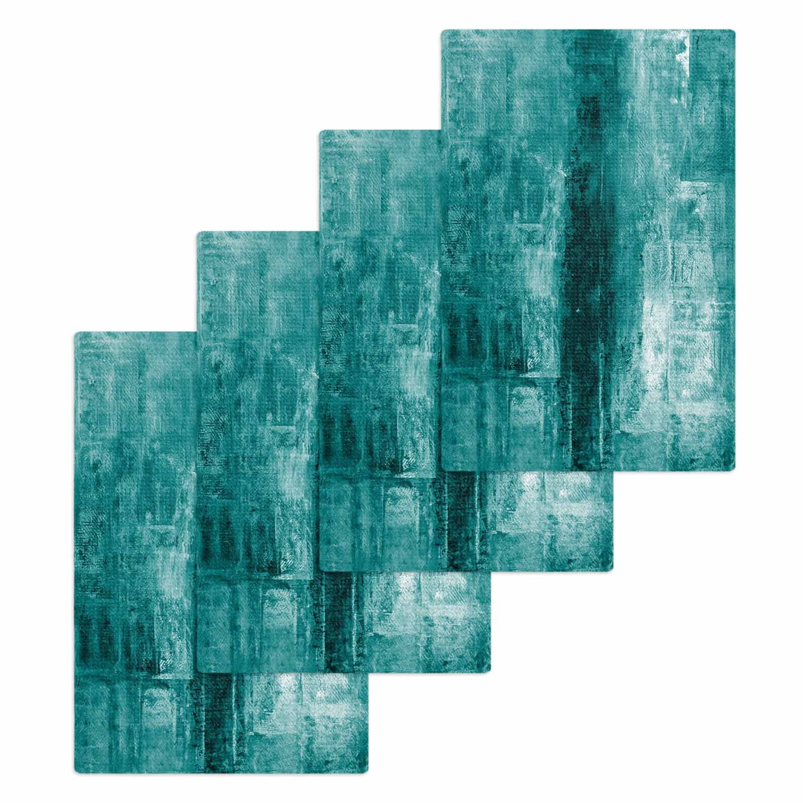 Teal Kitchen Dish Towels for Drying Dishes Set of 4, Retro Oil Painting Modern Abstract Art Aesthetics Waffle Weave Microfiber Hand Tea Bathroom Towels Quick Dry & Absorbent Towel 15.7x23.6