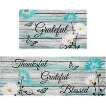 Teal Kitchen Rugs, Flower Daisy Rug for Kitchen, Farmhouse Kitchen Rugs and Mats Non-Skid Washable, Kitchen Floor Mats for in Front of Sink, Teal Kitchen Accessories and Decor, Kitchen Mat Set of 2
