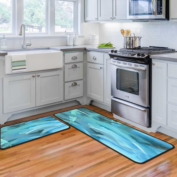 Teal Kitchen Rugs and Mats Non Skid Washable, Kitchen Mat Set of 2 for Floor Kitchen Runner Rug Sets Turquoise Kitchen Decor and Accessories (17"x47.2"+17"x30", Teal)