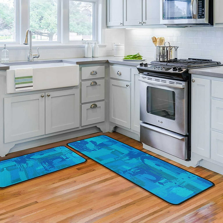 Teal Kitchen Rugs and Mats Non Skid Washable, Kitchen Mat Set of 2 for  Floor Kitchen Runner Rug Sets Turquoise Kitchen Decor and Accessories