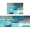 thumbnail image 1 of Teal Kitchen Rugs and Mats Sets of 2,Turquoise and Grey Abstract Art Kitchen Decoration Non-Slip Absorbent Mats for Sink Waterproof Runner Rug for Laundry Room,17x24+17x48inch, 1 of 5