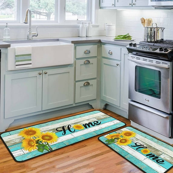 Teal Kitchen Rugs Set of 2 Kitchen Floor Mats Non-Slip Backing Kitchen Mat Washable Doormat Runner Rug Set for Home 17"x47.2"+17"x30" Teal Kitchen Accessories and Decor