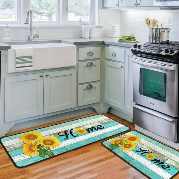 Teal Kitchen Rugs Set of 2 - Kitchen Floor Mats Non-Slip Backing - Kitchen Mat Washable Doormat Runner Rug Set for Home Accessories and Decor 17x47.2 and 17x30 inches.