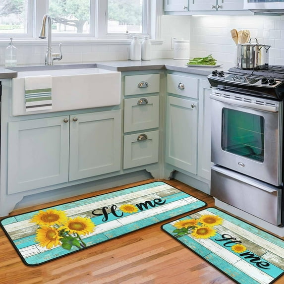 Teal Kitchen Rugs Set of 2 - Kitchen Floor Mats Non-Slip Backing - Kitchen Mat Washable Doormat Runner Rug Set for Home Accessories and Decor 17x47.2 and 17x30 inches.