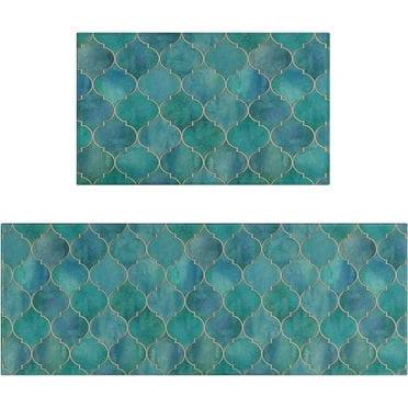 Teal Kitchen Rugs Sets of 2 Turquoise Kitchen Rug Mat Washable Non-Slip Kitchen Floor Mats for in Front of Sink Teal Kitchen Decor