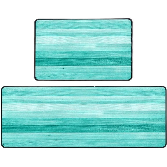 Teal Kitchen Rugs Turquoise Kitchen Mat Non Slip Kitchen Rug Teal Turquoise Green Painted 2 Pieces Kitchen Rug Set 17"x48"+17"x30" Outdoor Kitchen Rug Mat for Home Office Sink Laundry Desk