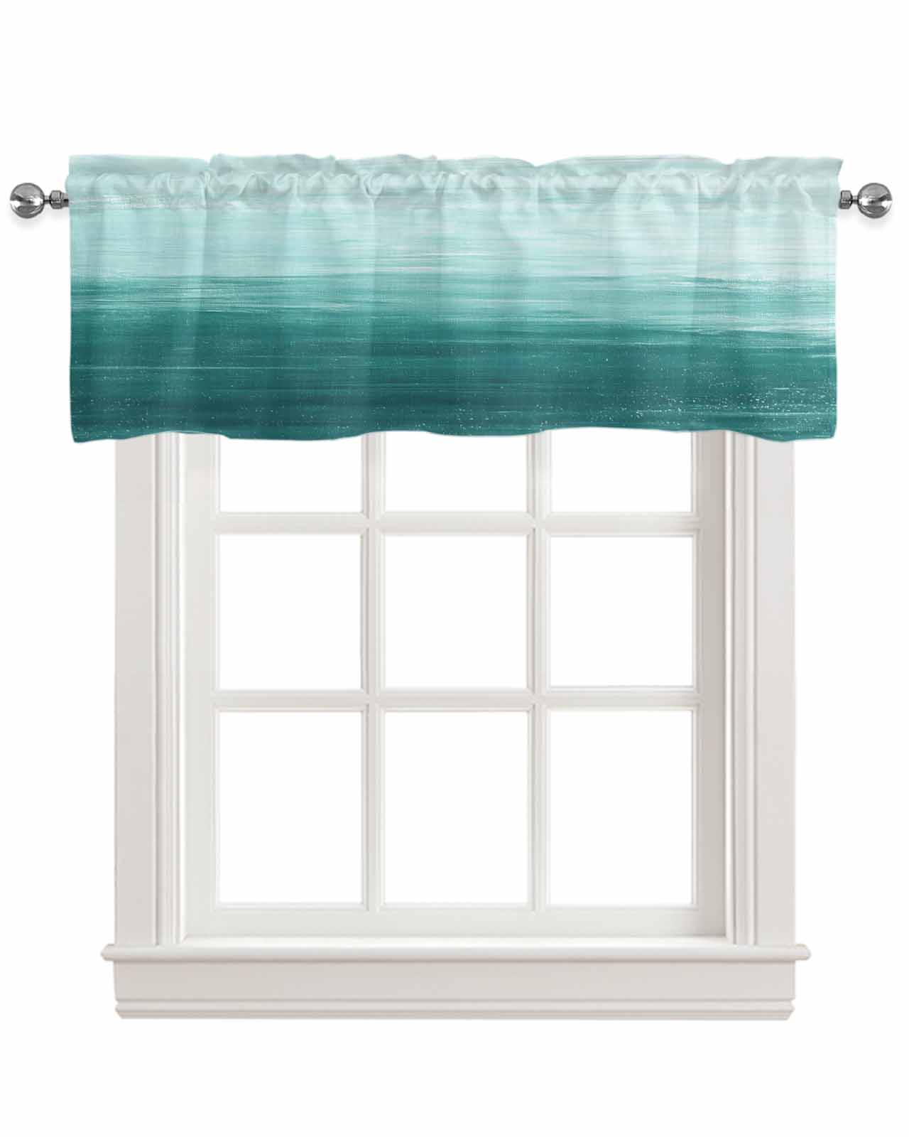 Teal Kitchen Valances for Windows Farmhouse Linen Window Valance Curtain for Living Room Window Treatment Ombre Modern Oil Painting Aesthetics Abstract Art Valance Rod Pocket Topper, 42 x 12 Inch
